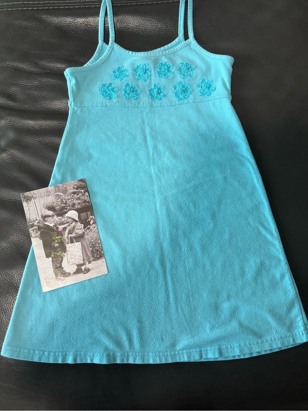 90s VTG Girls' Turquoise Floral Appliqué Camisole Dress Sz 8 Nostalgic